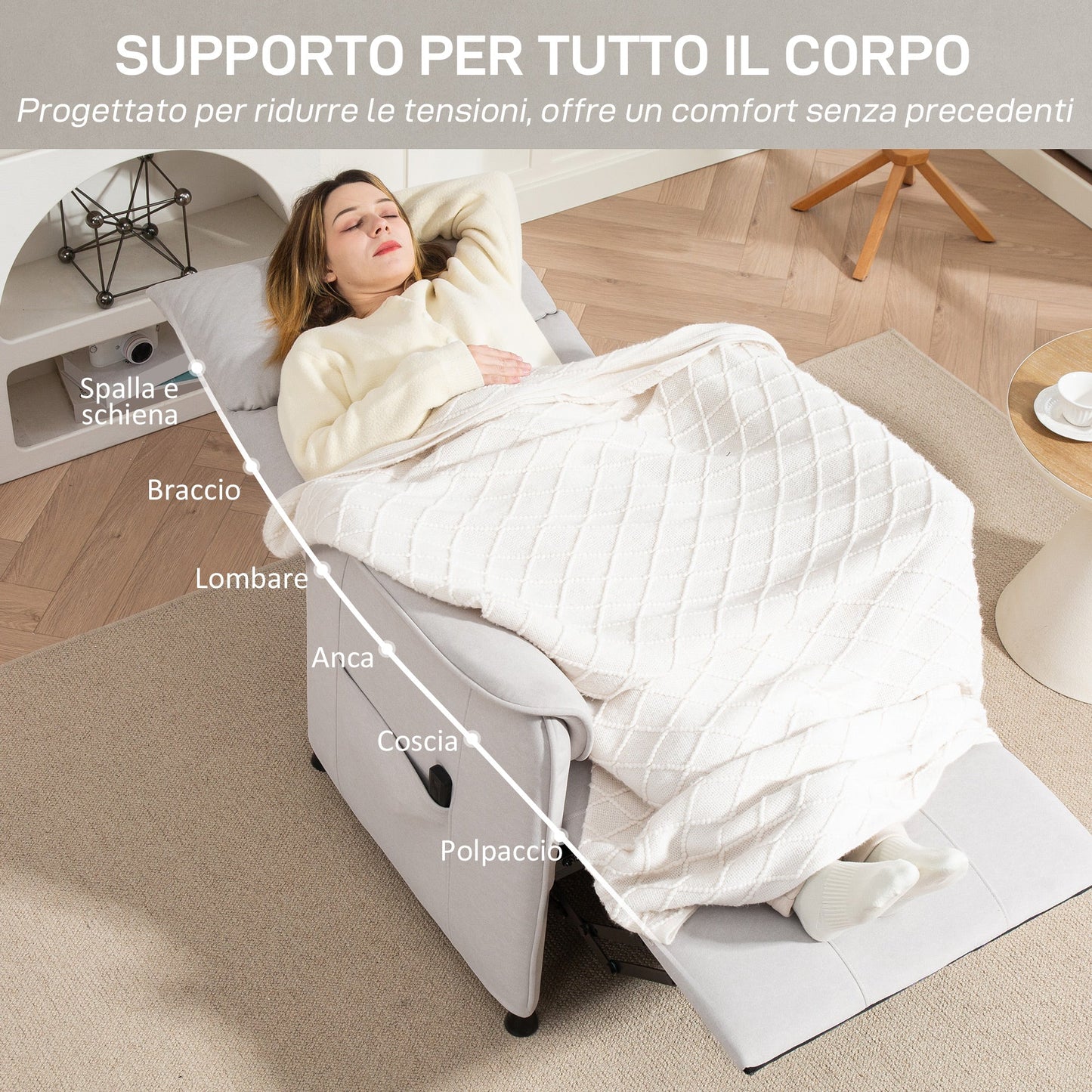 Electric Recliner Chair with Remote Control and Footrest, in Velvet Effect Fabric, 80x83x104 cm, Cream