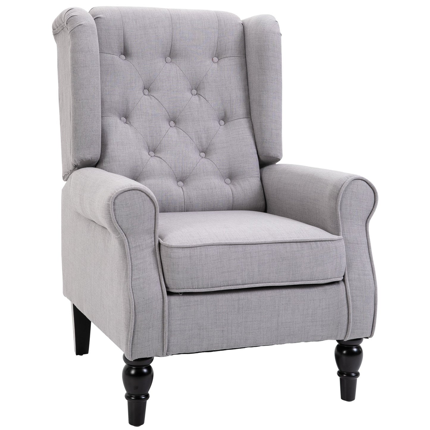 Grey Wooden Armchair and French -style removable cushions with large seat, coated legs