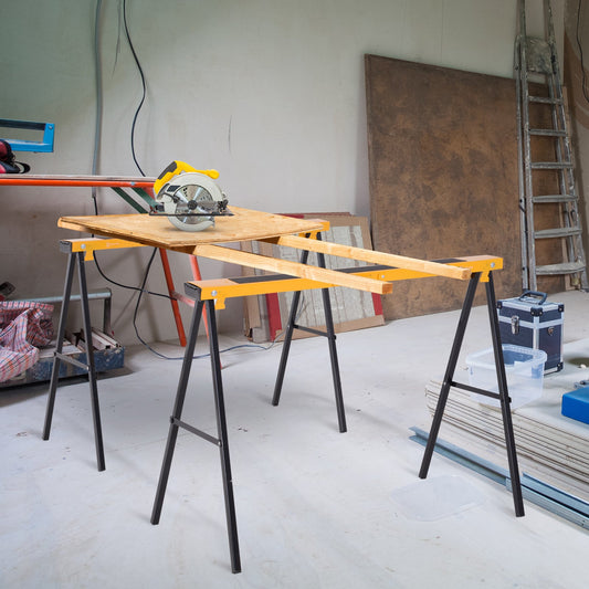 Set of 2 Folding and Portable Work Stands, Non-Slip Rubber Worktop, Max. Load 250kg