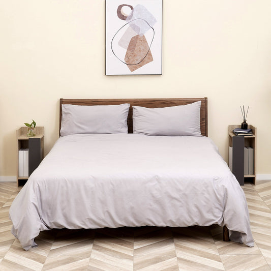 Modern Grey Nightstand with Open Shelf, 2 Piece Set in Chipboard for Bedroom and Living Room, 27x25x60cm