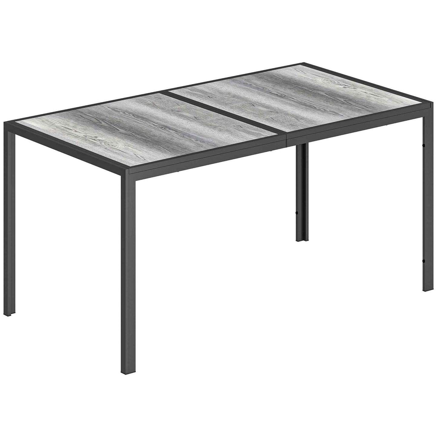 Garden Table for 4-6 People with Wood-Effect Top, in Steel and PSPC Plastic, 150x80x74 cm, Grey and Black