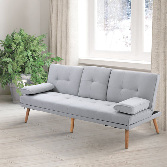 3 Seater Scandinavian Style Reclining Sofa Bed with Drop-Leaf Table, 181x77x88 cm, Grey