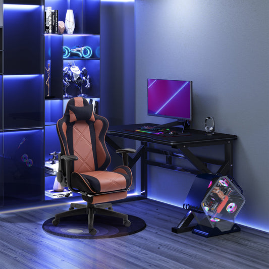 Office Chair with Adjustable Height, Headrest and Removable Footrest, Black and Brown 64x57x120-130cm