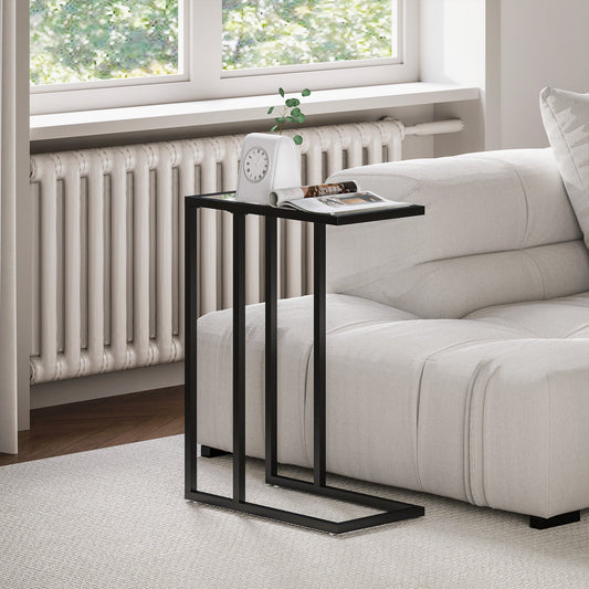 C-Shaped Glass and Steel Coffee Table, 46x25x63.5 cm, Black