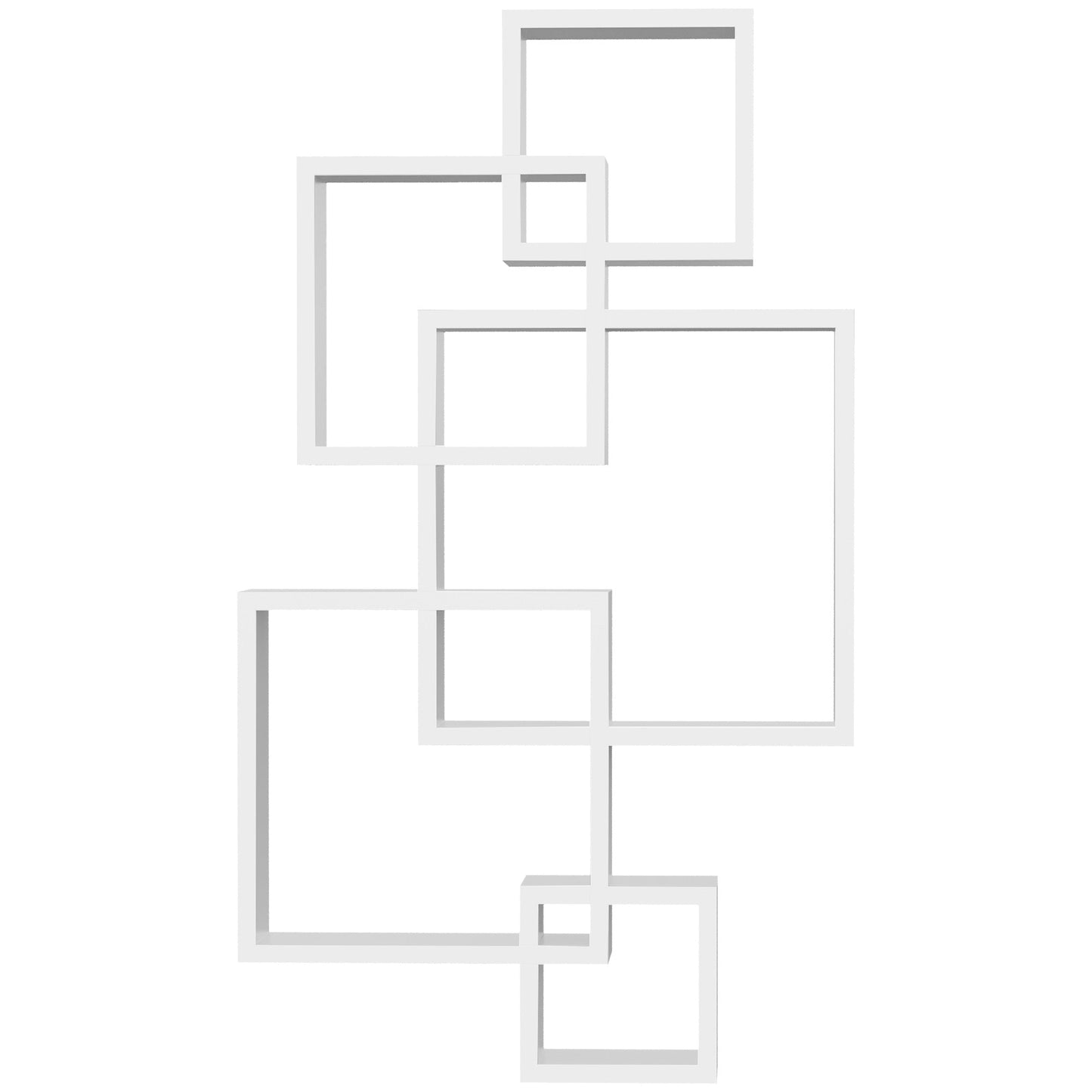 Modern Floating Bookcase with 5 Interwoven Wooden Cubes, 49.5x10.2x86cm, White