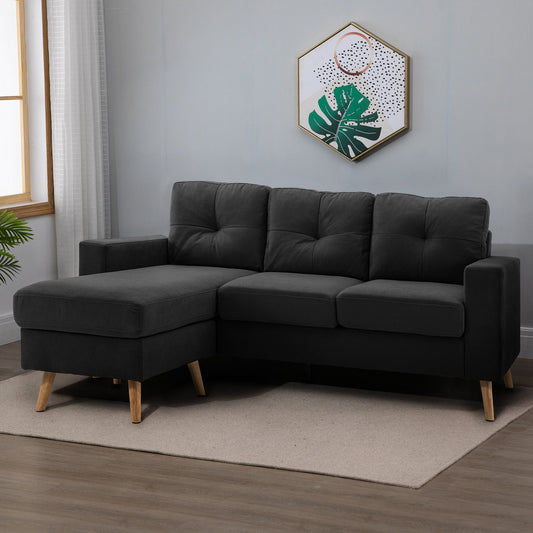 3 Seater Corner Sofa with Reversible Peninsula and Cushions, in Linen Effect Fabric, 193x136x85 cm, Black