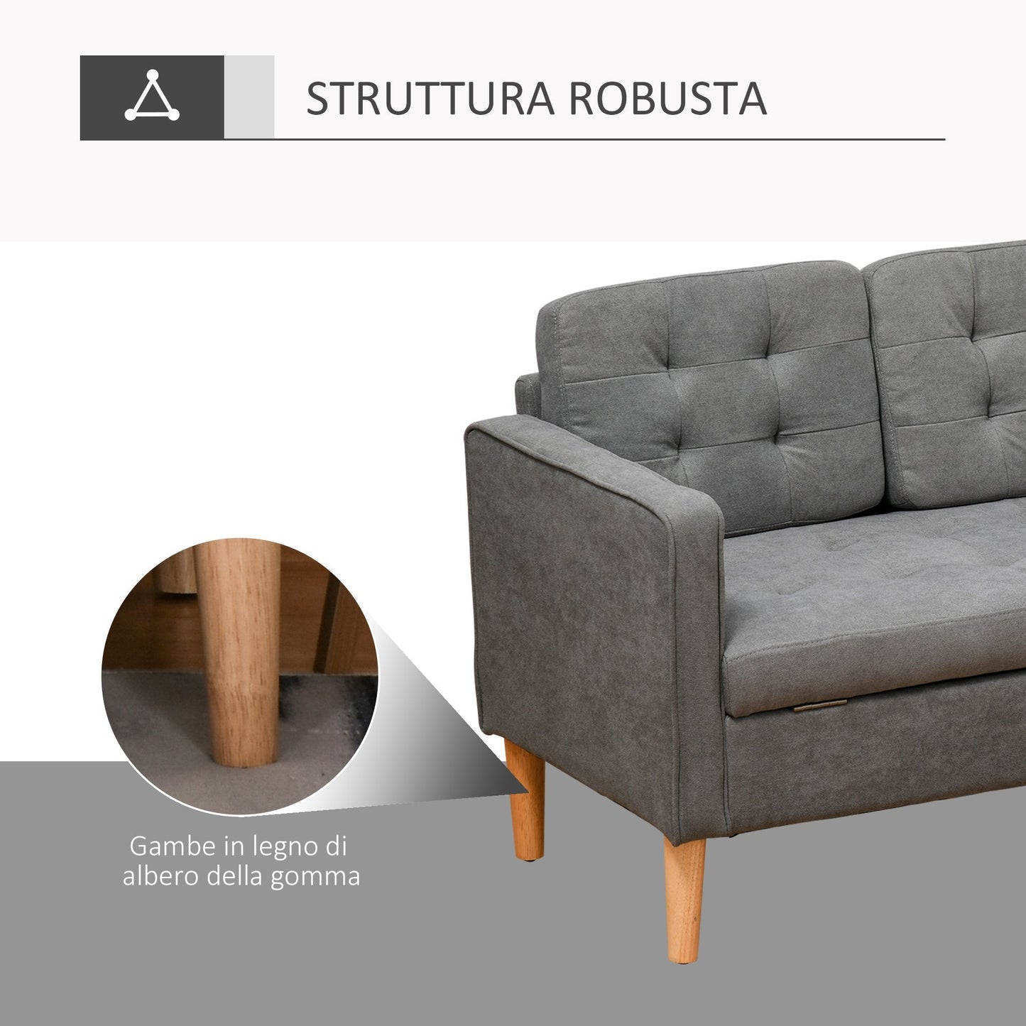 SELLY | 3 Seater Sofa in Grey fabric with Storage Compartment