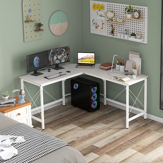L-Shaped Corner Desk with Adjustable Feet, Wood and Steel, 150x150x76 cm, White