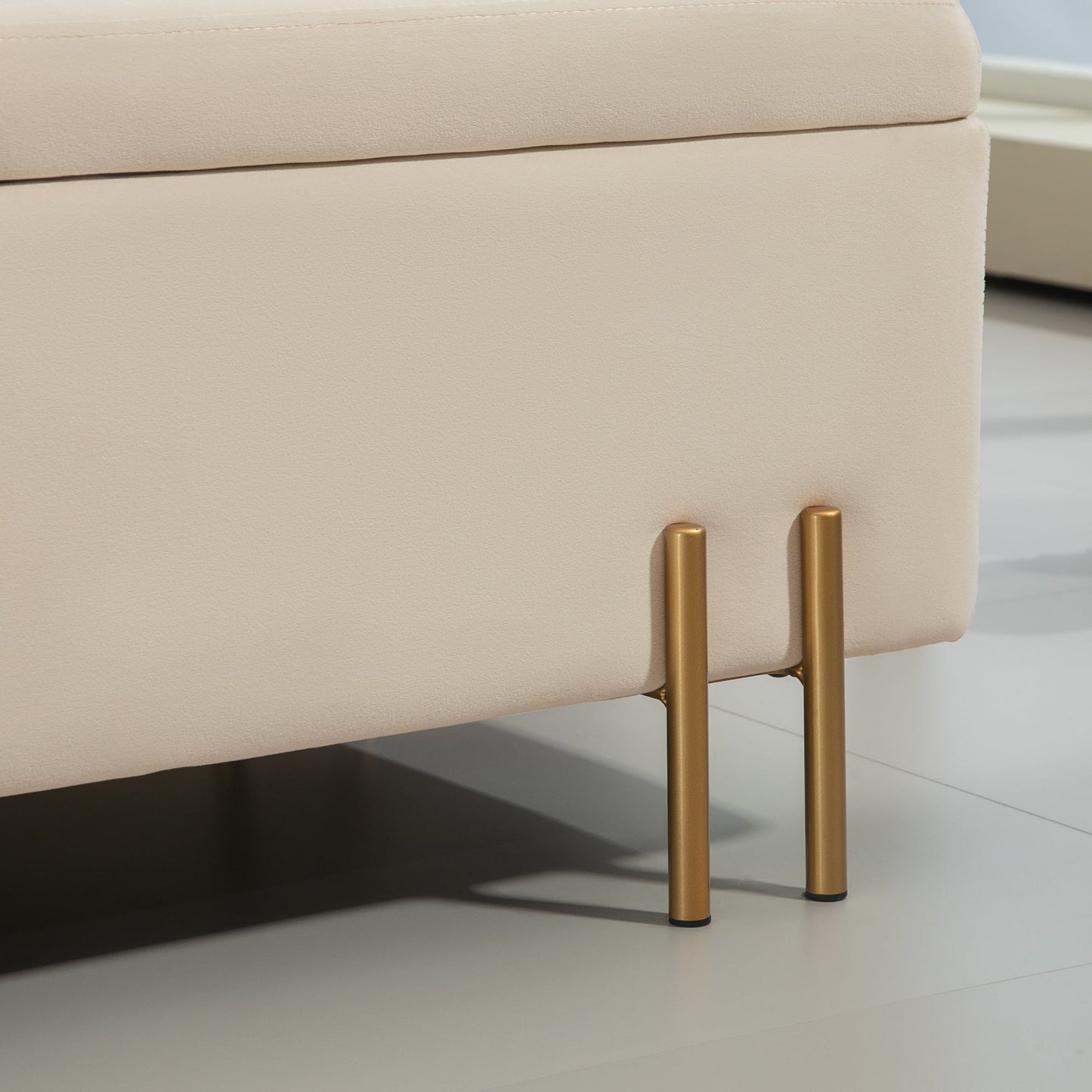Modern Bedside Bench with Internal Storage Space, Beige Polyester, 100x40x42 cm