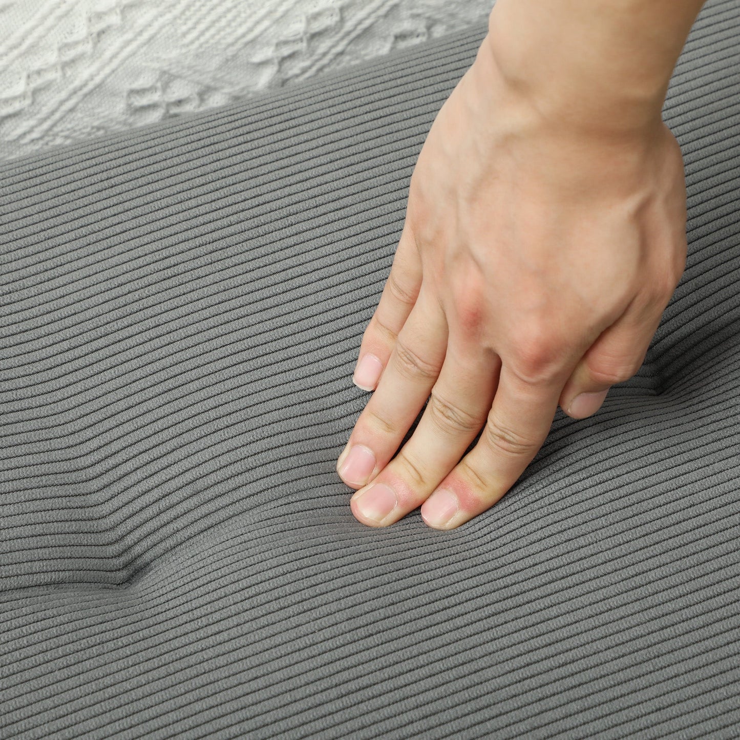 Quilted Bed End Bench in Corduroy Effect Fabric and Steel, 100x36x45 cm, Grey