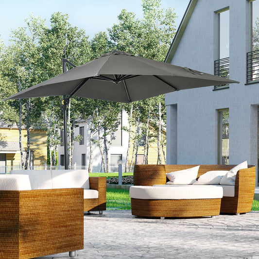 Garden Umbrella with 5-Level Adjustable Angle and 360° Rotation, 2.5x2.5 m, Grey