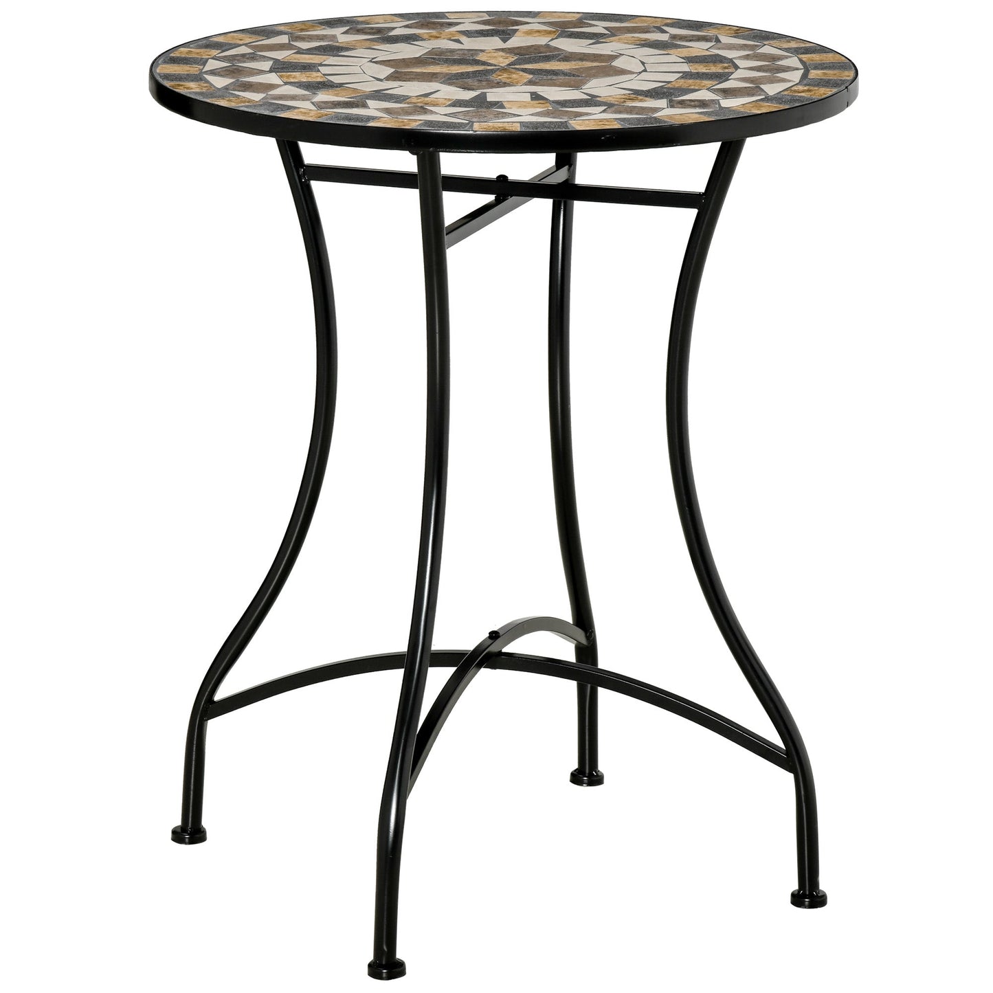 Round Metal and Mosaic Garden Table for Outdoor and Indoor Use, 60x71cm, Black