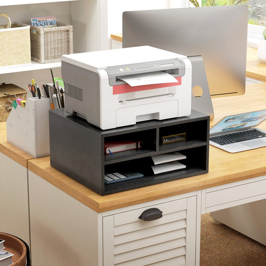 Office Printer Stand with 3 Open Shelves, 2 Levels, 47 x 40 x 22.5 cm, Black