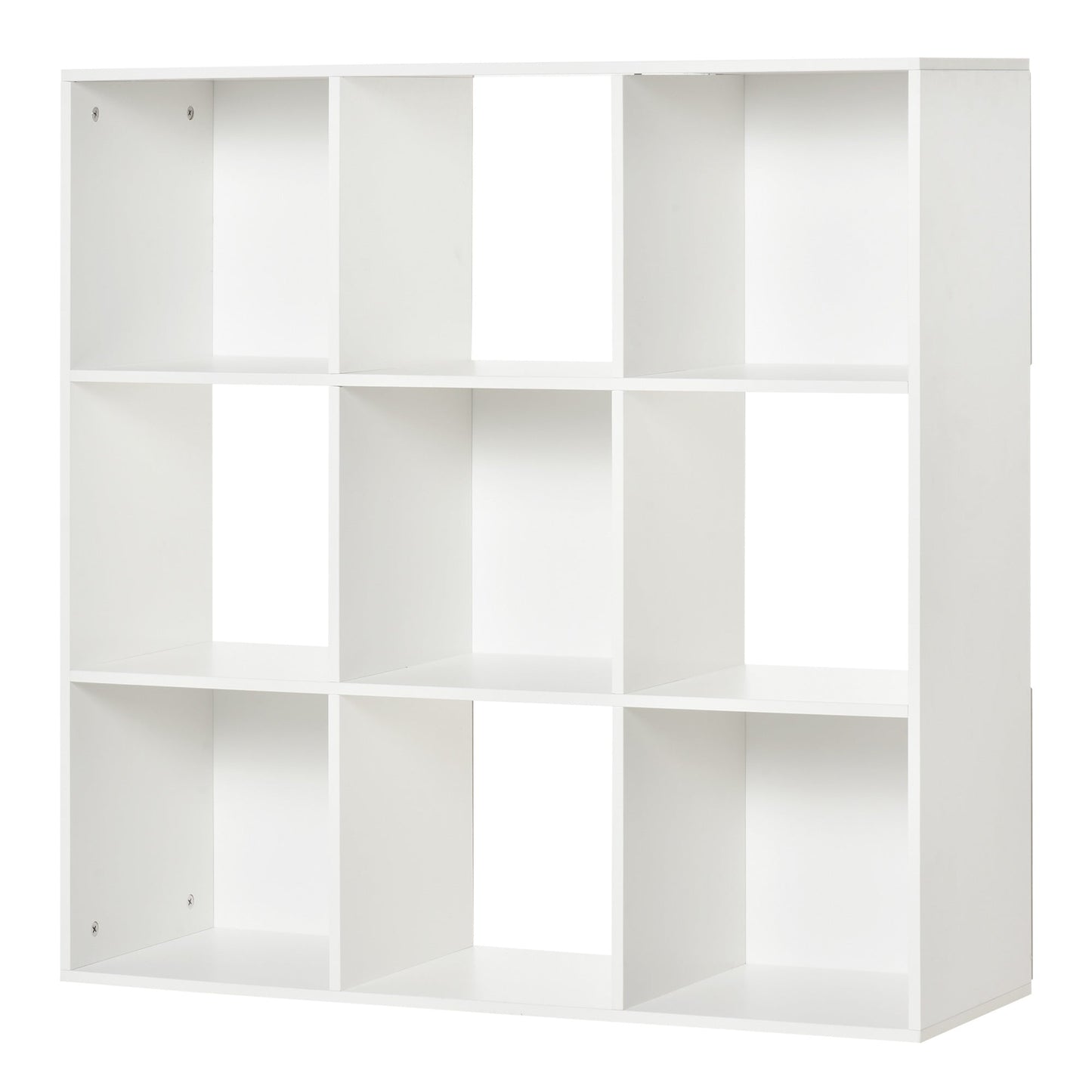 White Bookcase for Home and Office, Modern Design Shelf with 9 Wooden Compartments, 91.5 x 29.5 x 91.5 cm