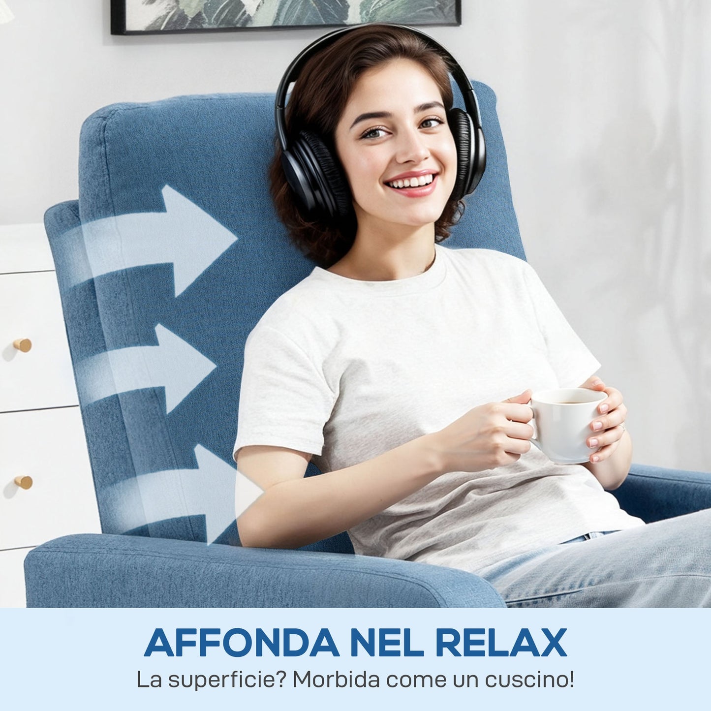 135° Manual Reclining Relaxing Chair, 360° Swivel with Rocking Function, Blue