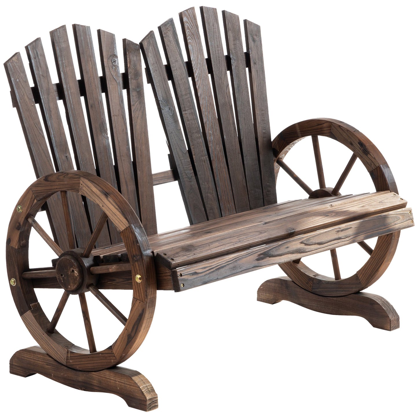 Country Style Wooden Garden Bench with Wheel Armrests, 108x66x95cm, Wood Color