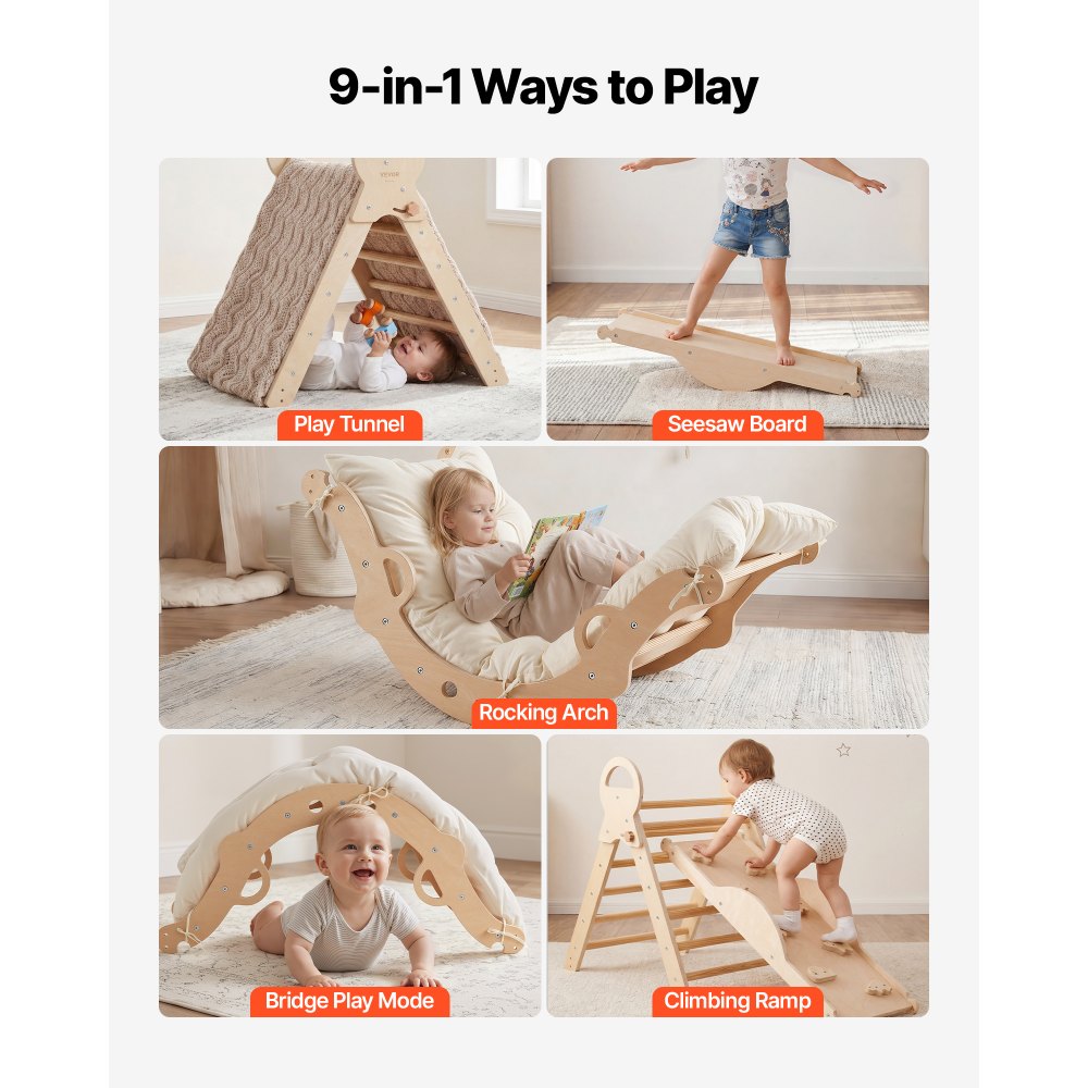 9-in-1 pikler triangle natural wood with cars