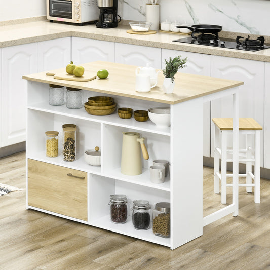 Modern MDF Bar Table for 2 People with 4 Open Shelves and Cabinet, 116x79. 5x91 cm