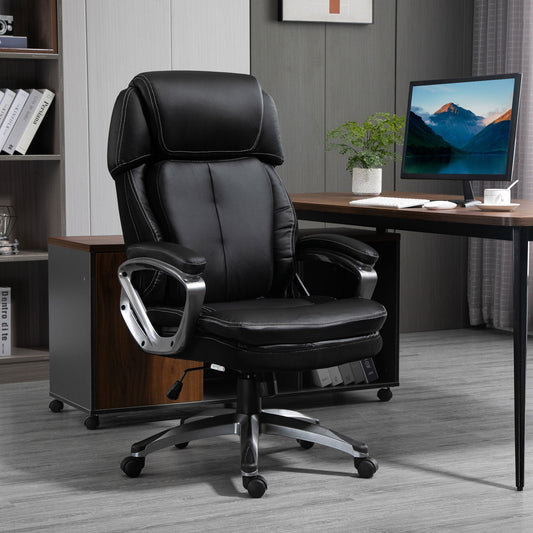 Ergonomic office armchair with headrest, adjustable height and swing, swivel chair with wheels, 68x76x117-125cm, black