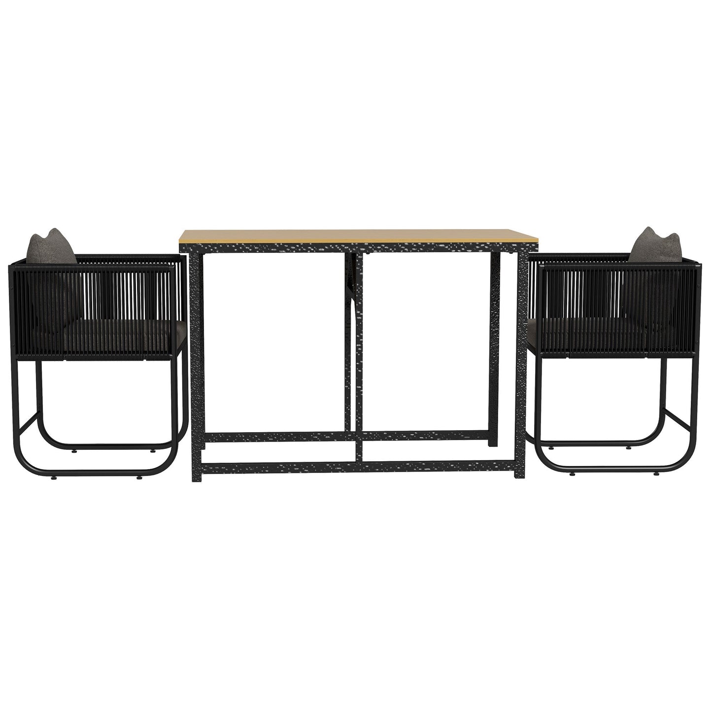 3-Piece Rattan Garden Set with 2 Chairs 50x51.5x67 cm and Table 110x60x75 cm in Composite Wood