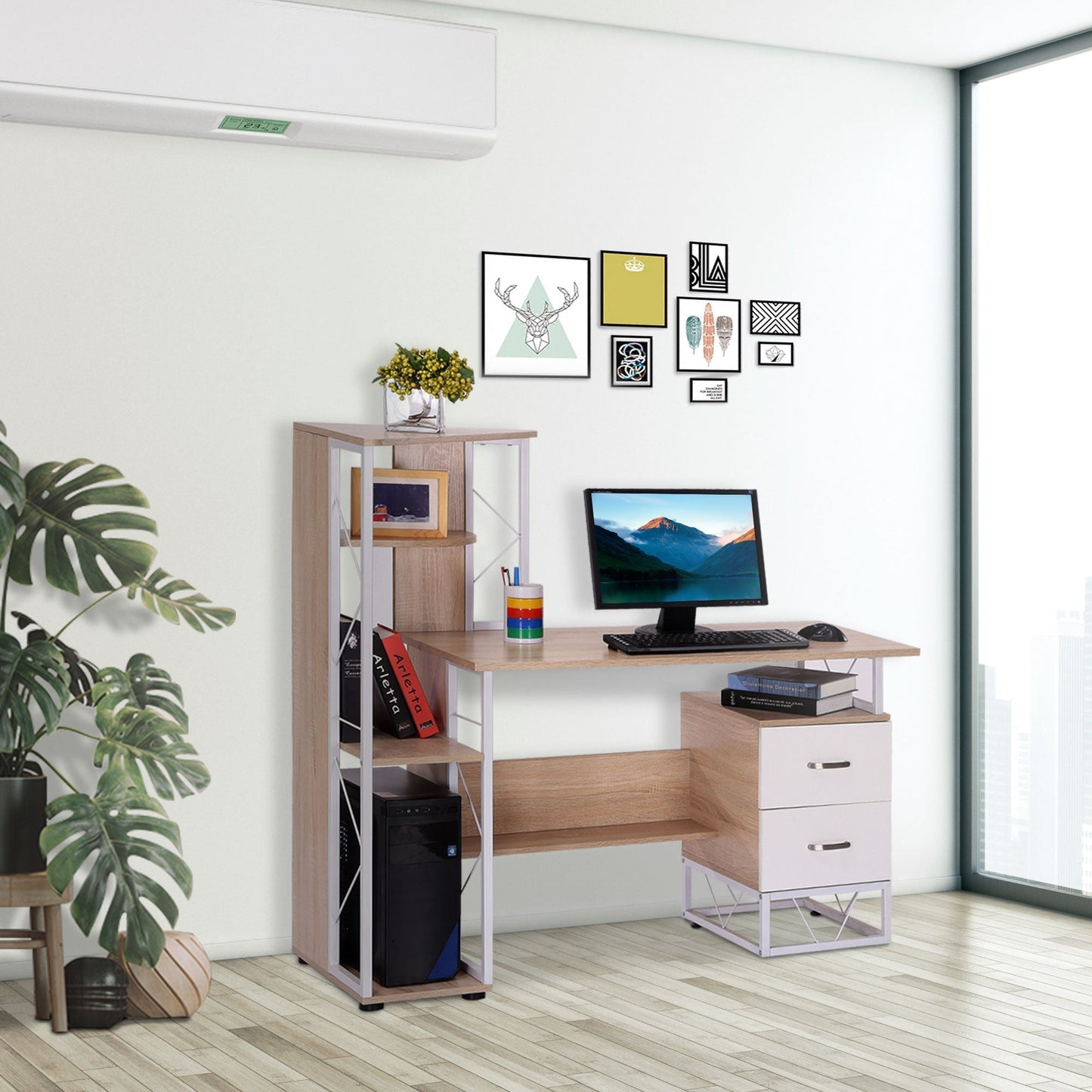 Desk for computer PC Office with shelf 133 x 55 x 123cm