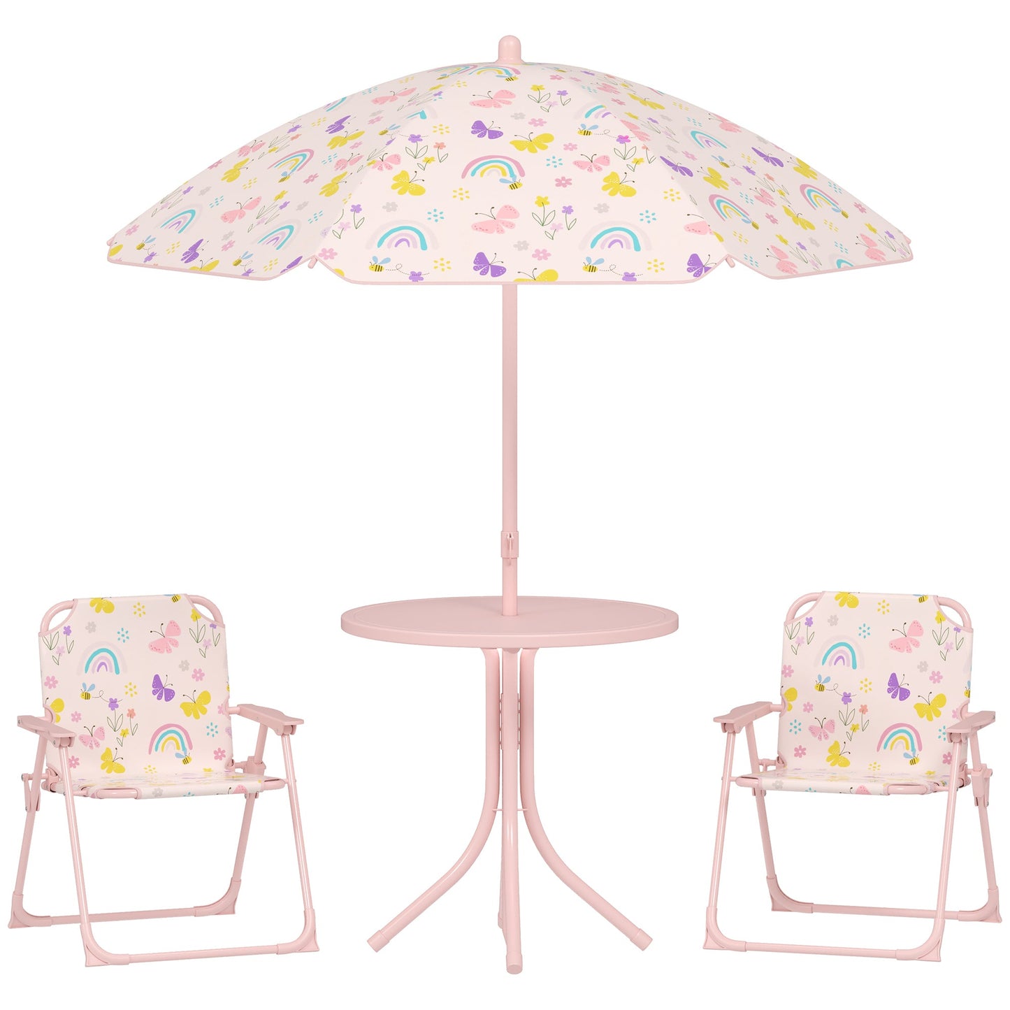 Garden Set for Children 2-5 Years with Round Table, 2 Folding Chairs and a Umbrella, Pink