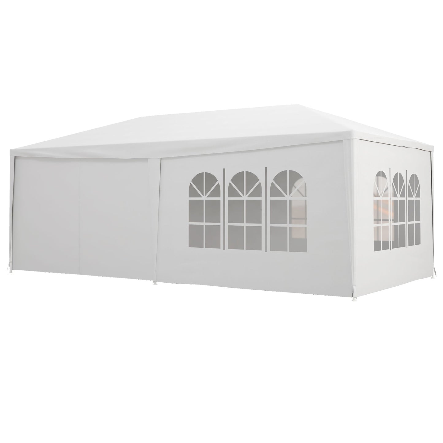 Gazebo Party Tent 6x3m with Removable Side Walls, Doors and Windows, White
