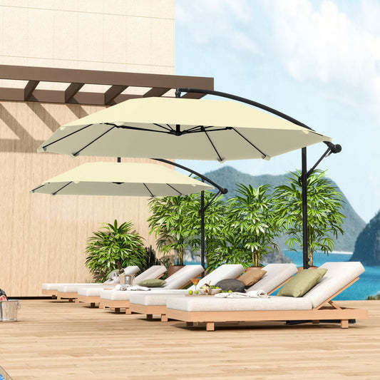 Cantilever Umbrella with Adjustable Cover and Cross Base, in Metal and Polyester, 260x304x245 cm, Cream
