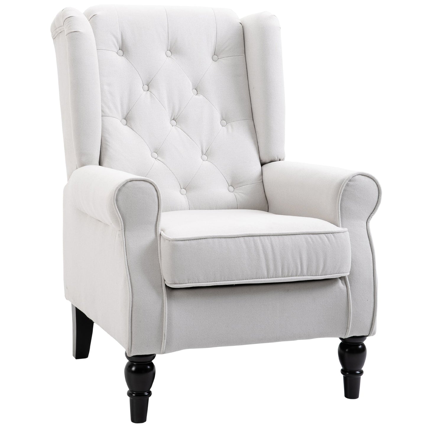 Fabric Upholstered Lounge Chair with Quilted Backrest, 74x86x102cm, Cream White
