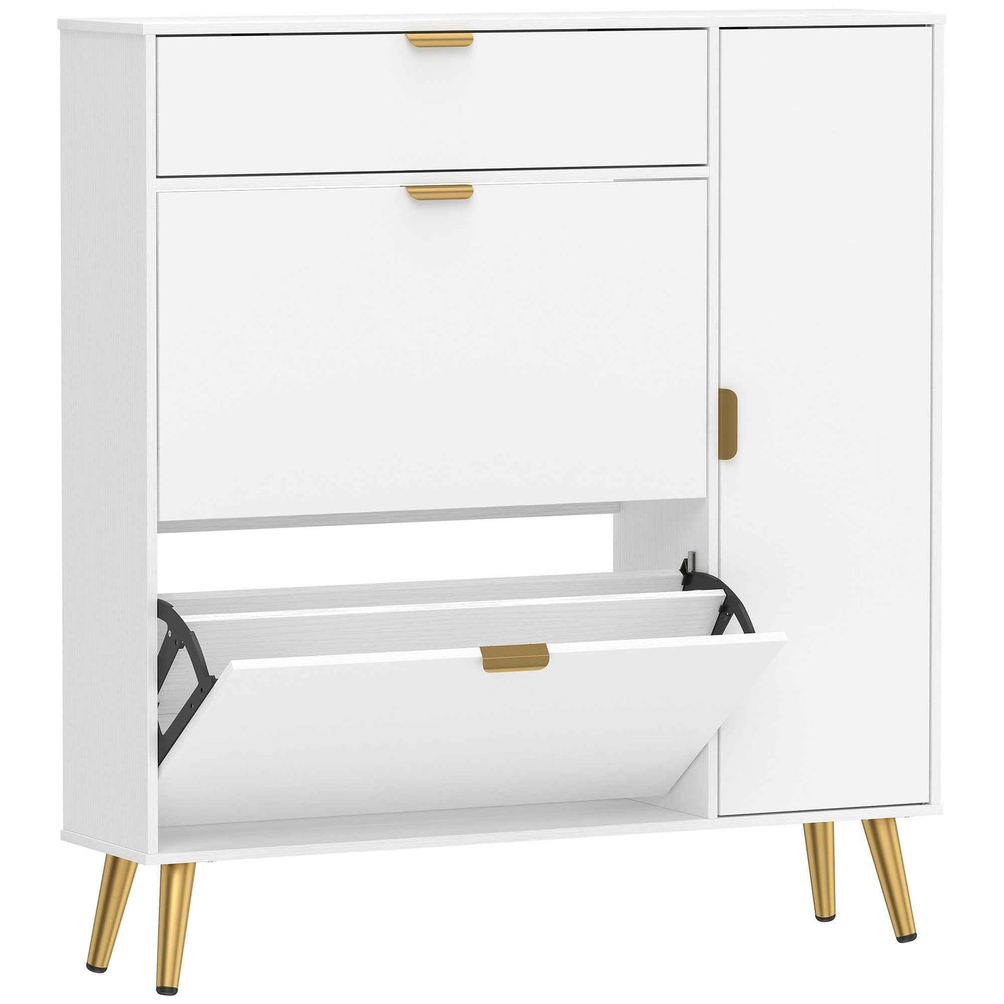 Space-Saving Slim Shoe Rack with Flap Doors, Entryway Shoe Cabinet with Adjustable Shelves, Holds 12 Pairs, White