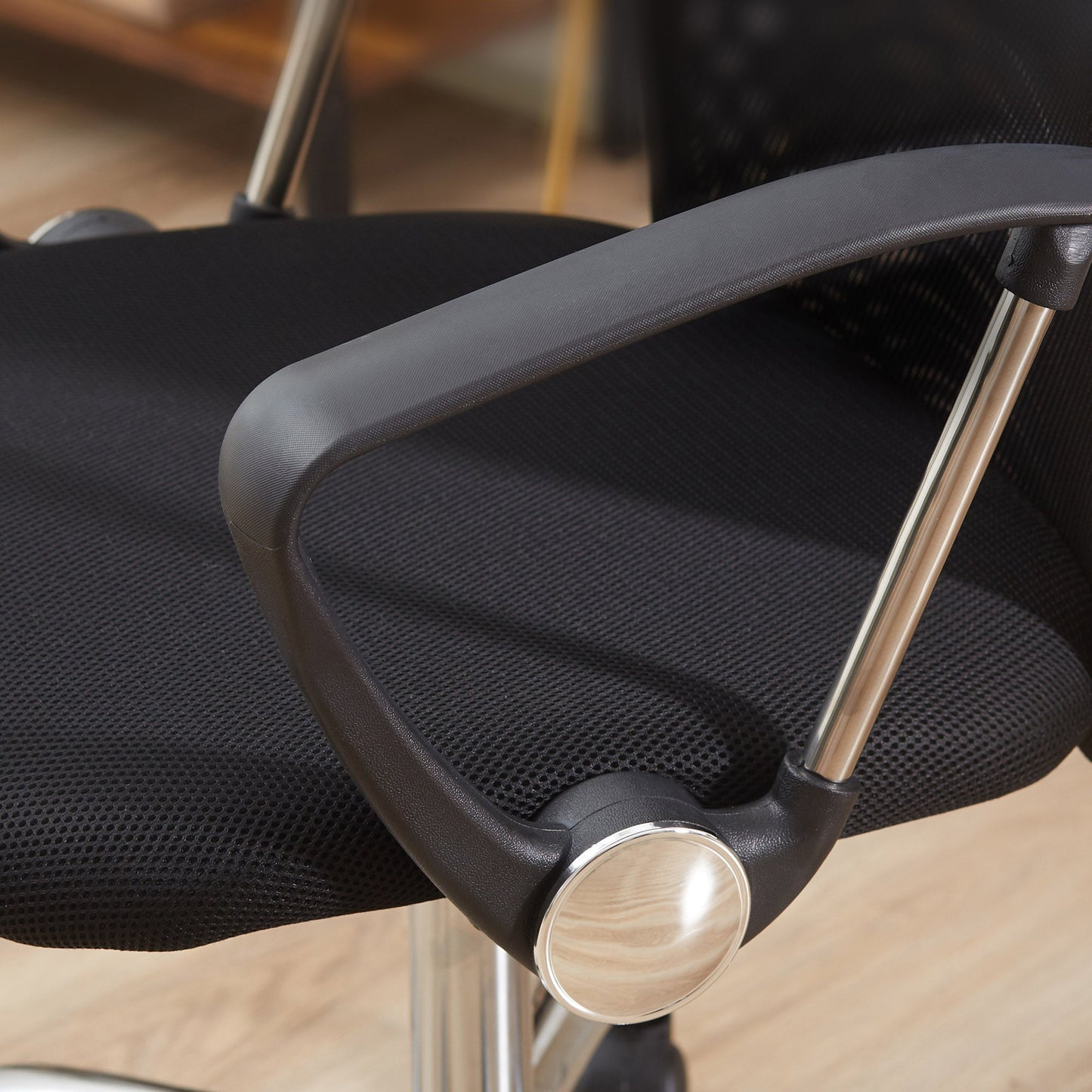 Ergonomic Office Chair Swivel and Rocking with Wheels, Adjustable Height and Mesh Backrest, 63x65x109-119 cm, Black