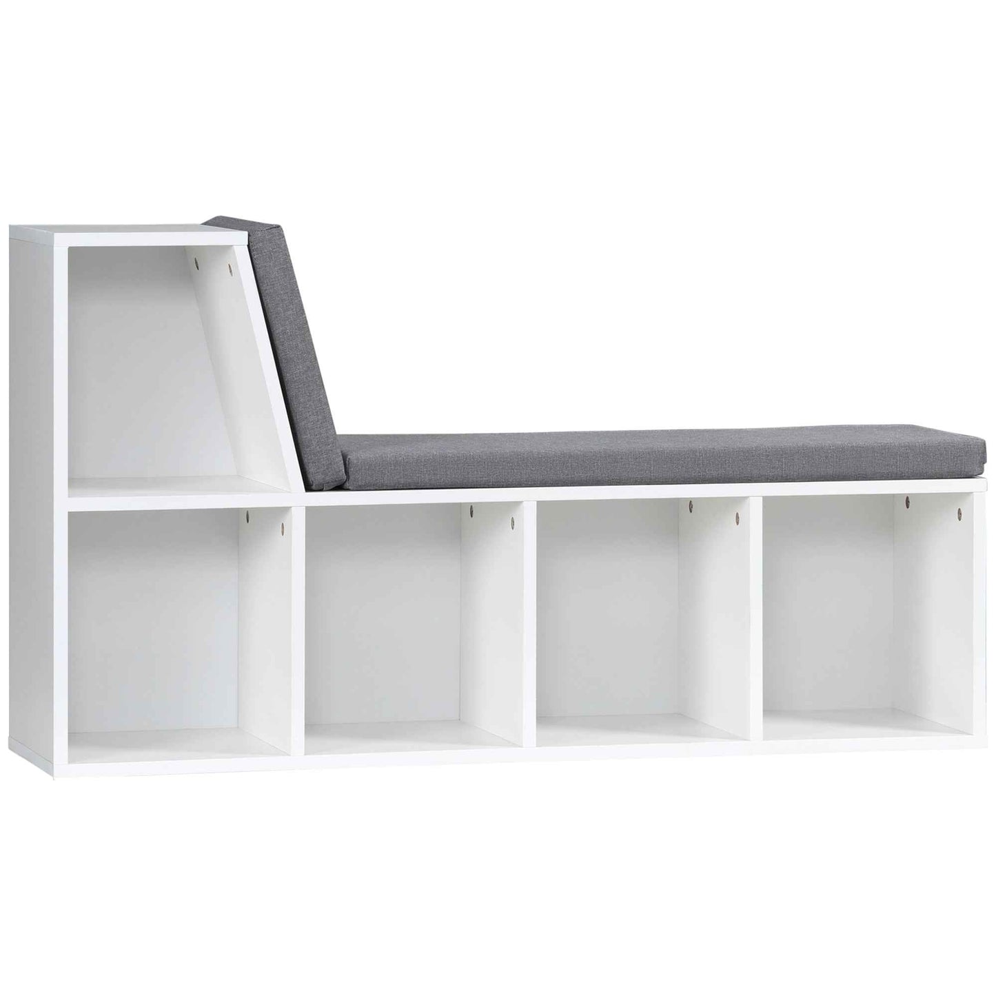 Modern 5-Tier Open Bookcase with 2 Cushions, Wooden, 108x30x60 cm, Grey