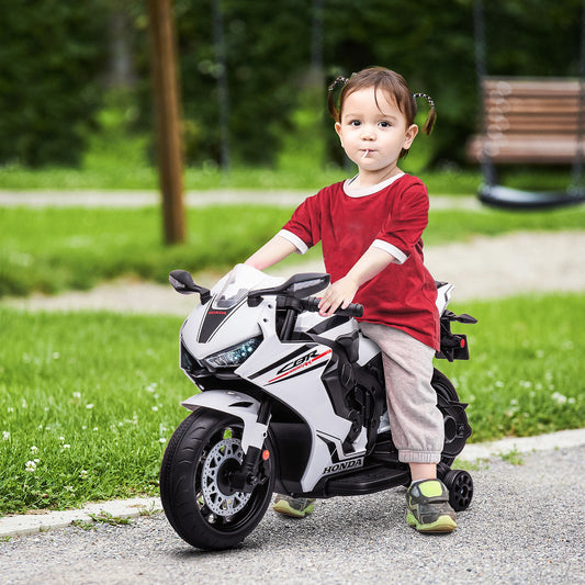 Honda Licensed Electric Motorcycle for Kids, 6V Rechargeable Battery, 3km/h Speed, White