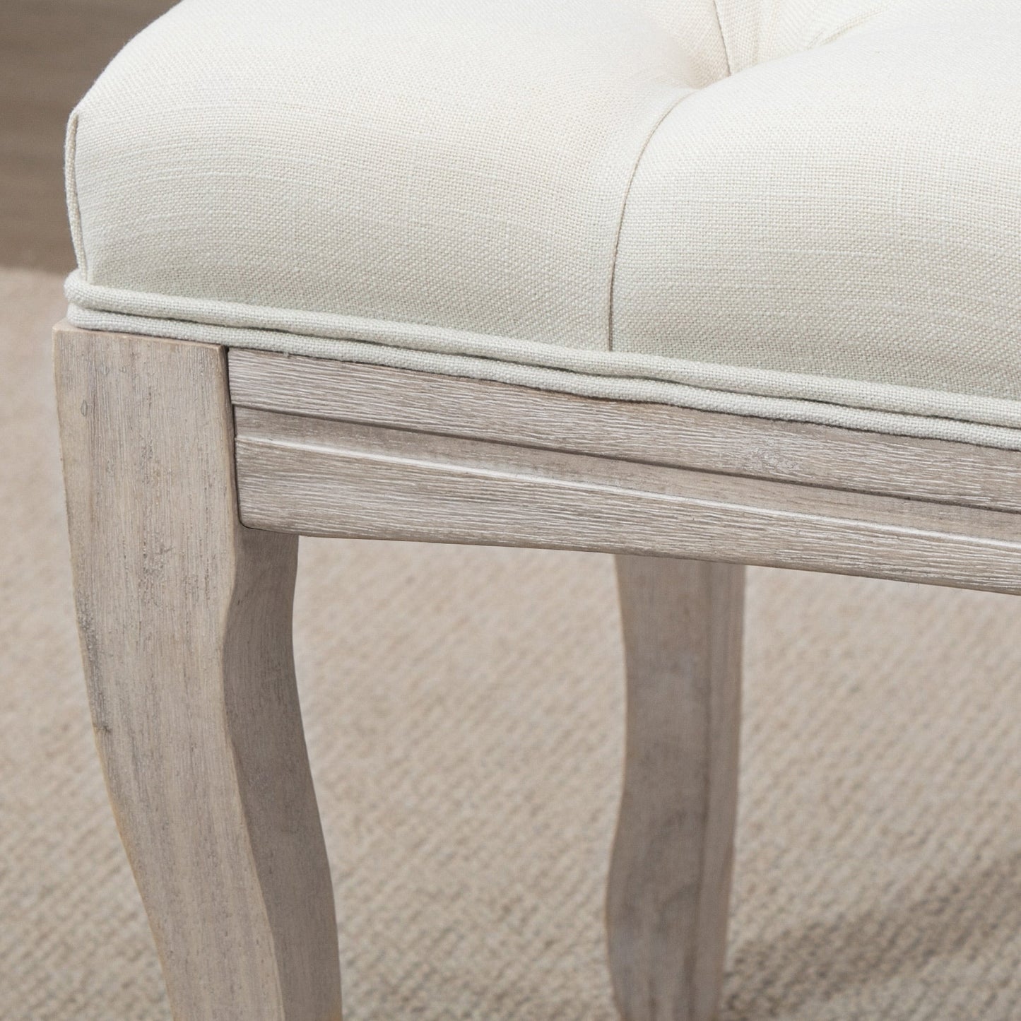 Vintage Bedside Bench with Upholstered Fabric Seat and Wooden Legs, 110x40x48cm, Beige