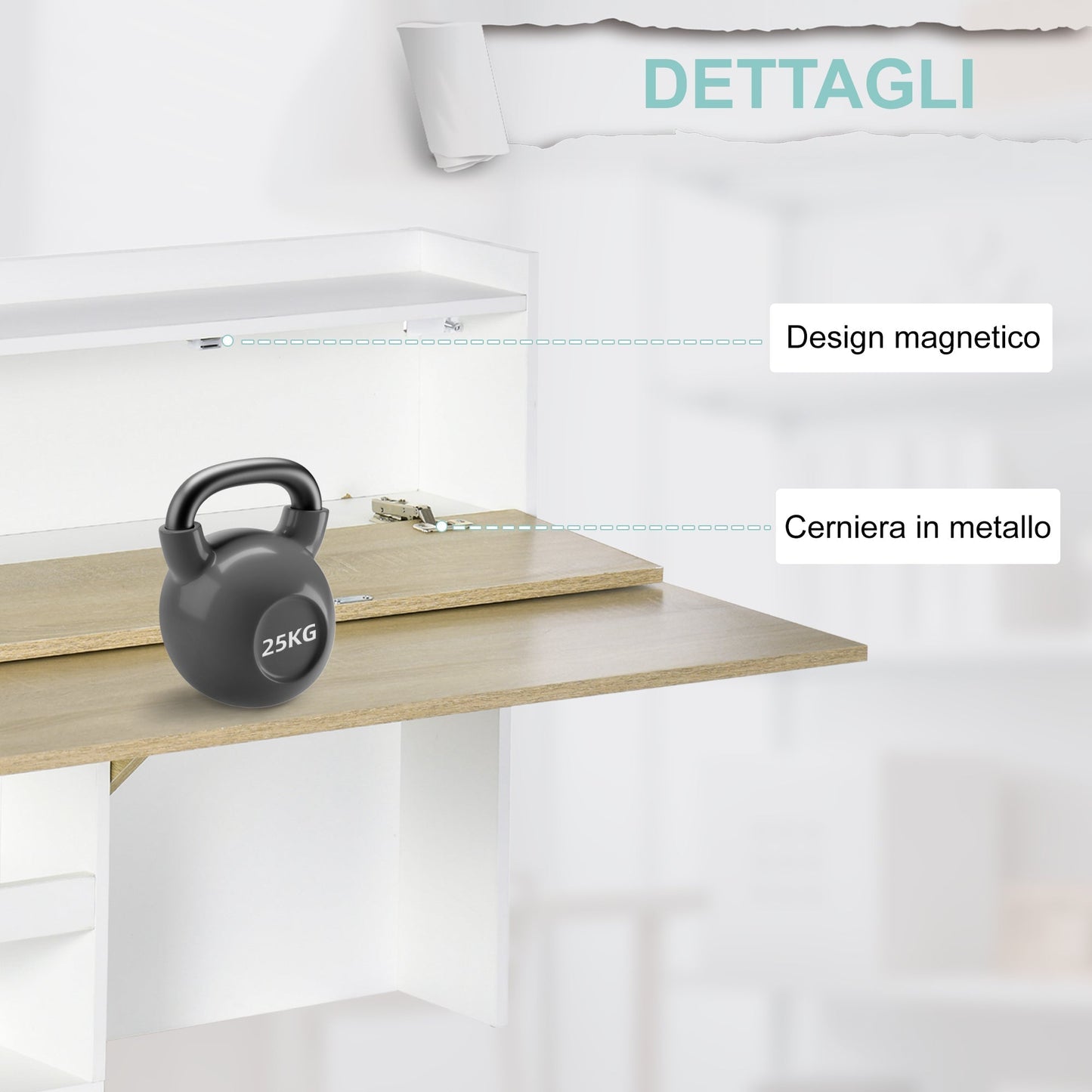 Folding Wall Mounted Desk Space Saving with Shelves for Home and Office, Chipboard, 100x18x74 cm