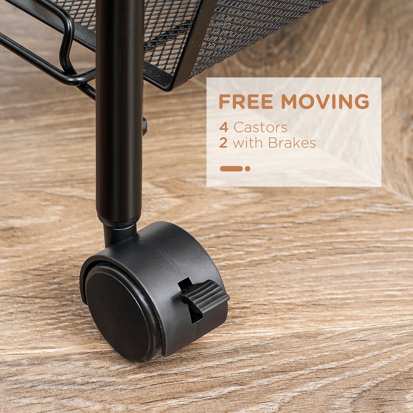 Tier Removable Kitchen Cart with 4 Hooks and Wheels, Steel and PP Plastic, 45x26. 5x84 cm, Black