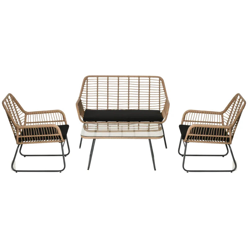 Boho Style PE Rattan Garden Furniture Set with 2 Armchairs, Sofa and Coffee Table