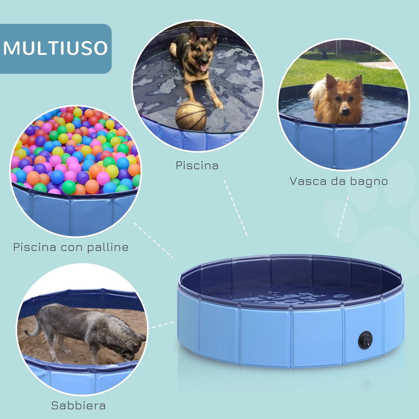 Foldable Blue Plastic Dog Pool with Stable Edge