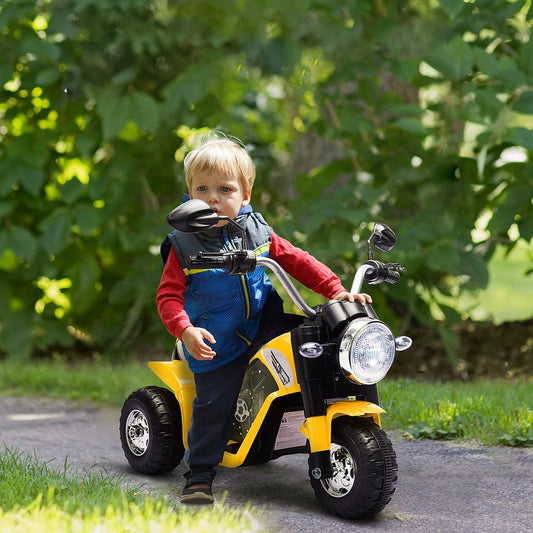 electric motorcycle for children 18-36 months 3 wheels rechargeable battery - yellow