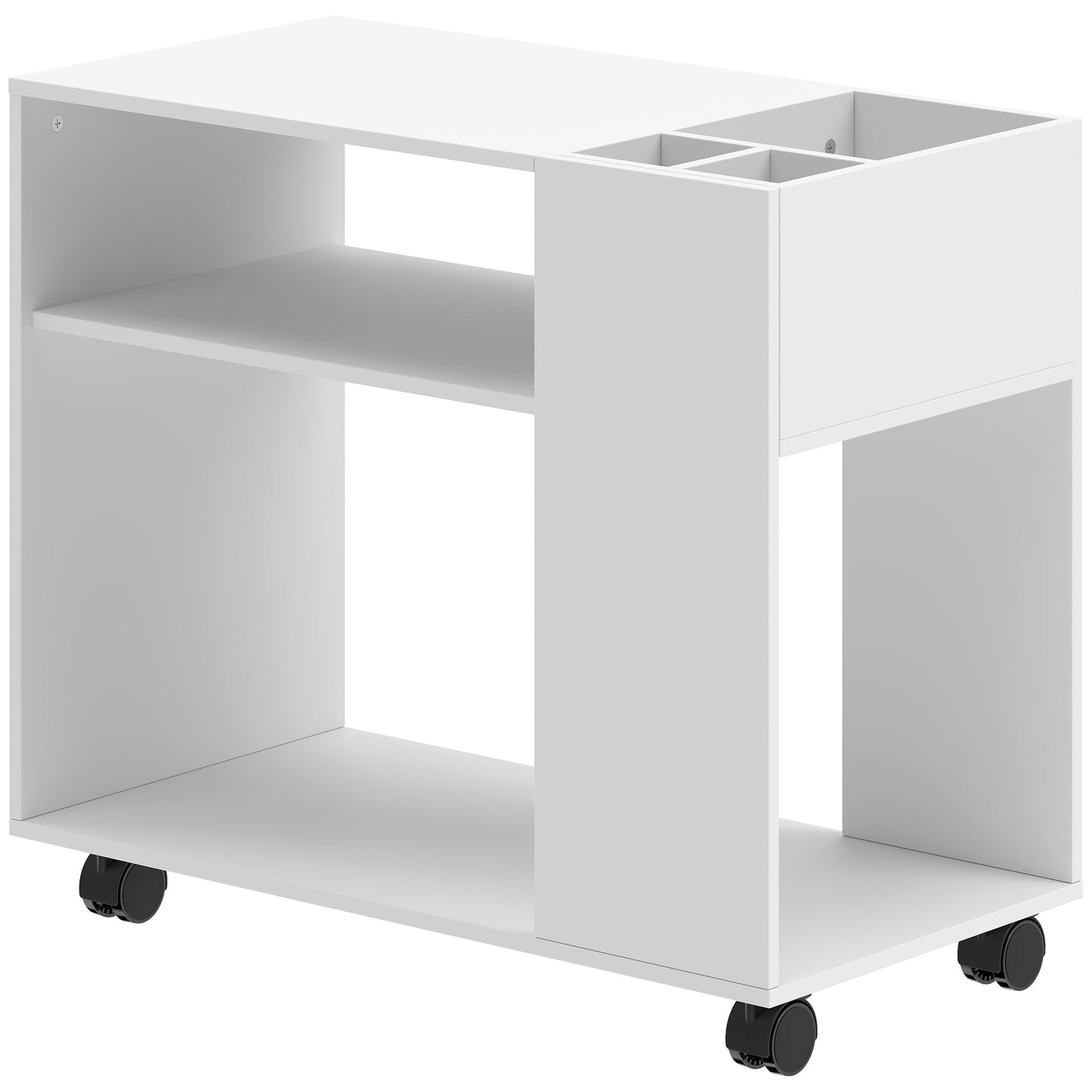 Coffee Table with Wheels, Open Compartments, Shelf and Compartment, 70x36x60 cm, White
