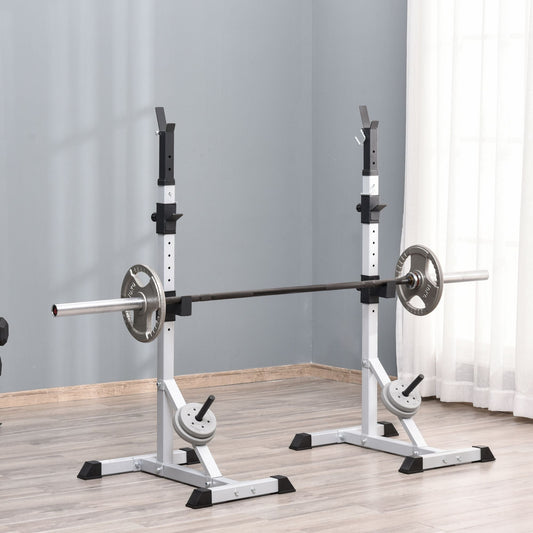 Set of 2 Steel Barbell Stands with 3 Hooks, Adjustable Height and 200kg Capacity, Silver and Black