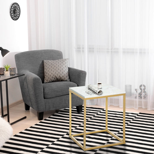 Marble Effect Metal Coffee Table for Home and Garden, 40x40x50cm, Gold