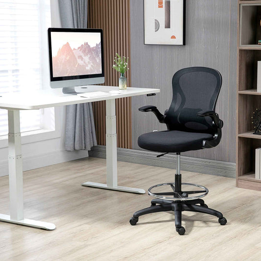 Office Chair with Lumbar Support, Adjustable Height and Flip-Up Armrests, 59x65x102-122 cm, Black