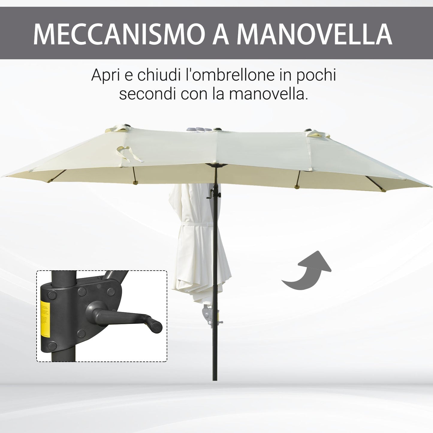 Double Umbrella in Steel and Polyester Anti-UV Waterproof, 440x270x250cm, Beige
