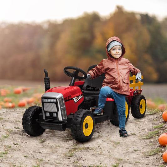 Electric Tractor for Children 3-6 Years with Removable Trailer, 12V Battery and Remote Control, Red