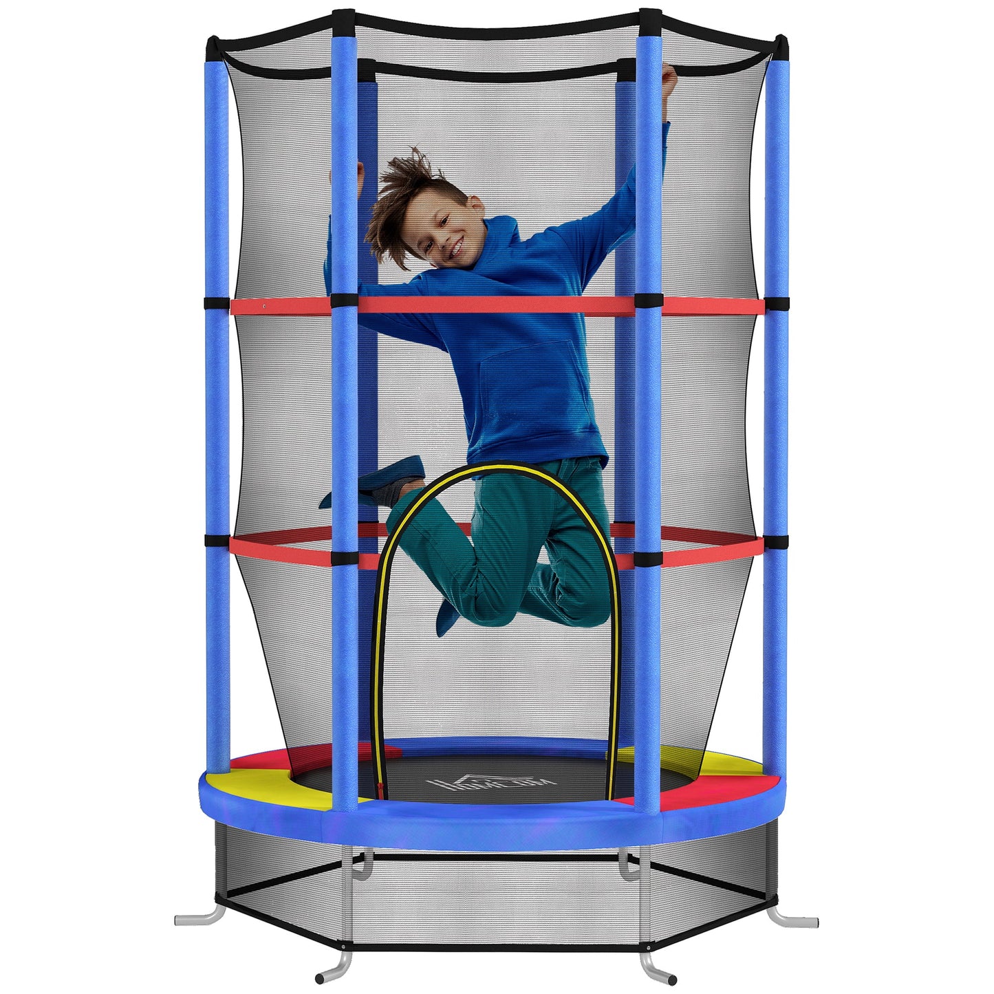 Trampoline for Children 3-6 Years with Safety Net, 6 Columns and 3 Entrances, Ø140x190 cm, Multicolor