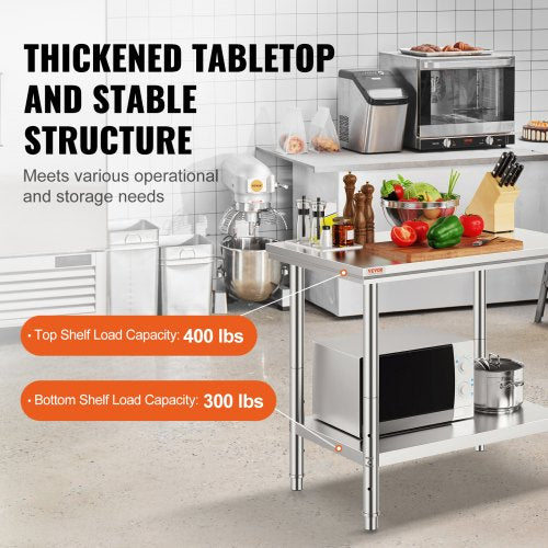 Stainless Steel Prep Table, 900x600x800 mm, 700 lbs Load Capacity Heavy Duty Metal Worktable with Adjustable Undershelf & Feet, Commercial Workstation for Kitchen Restaurant Garage Backyard