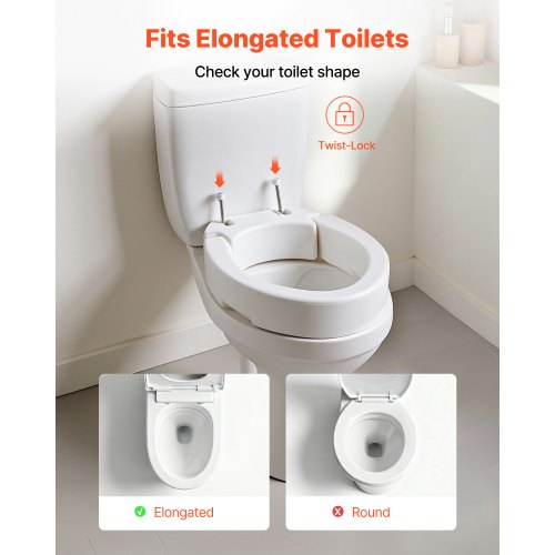 Raised Toilet Seat, 136.1 kg Load Capacity, 88.9 mm Lift Height, Commode Elevated Toilet Seat Riser with Enlarged Opening for Seniors, Elderly, Handicap, Disabled, Adults, Fits Elongated Bowl
