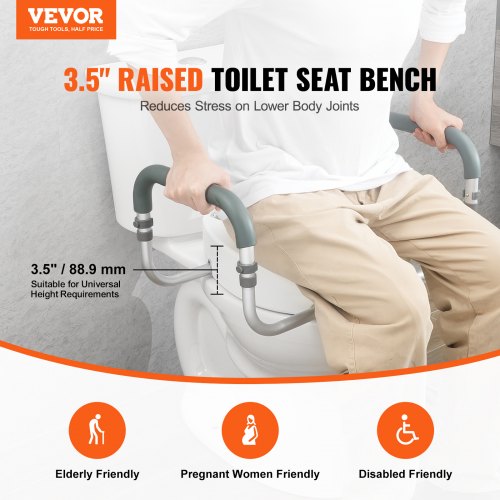 Raised Toilet Seat, 3.5" Height Raised, 300 lbs Weight Capacity, for Standard Round Toilet, Aluminum Handrail, with EVA Armrest Padding, for Elderly, Handicap, Patient, Pregnant, Medical