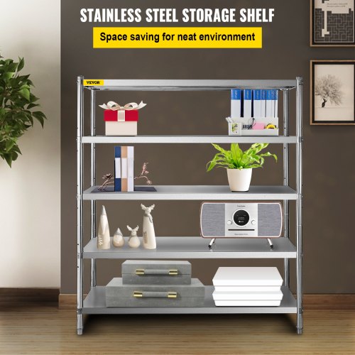 Storage Shelf, 5-Tier Storage Shelving Unit, Stainless Steel Garage Shelf, 180.1 x 45 x 180.1 cm Heavy Duty Storage Shelving, 748.4 kg Total Capacity with Adjustable Height